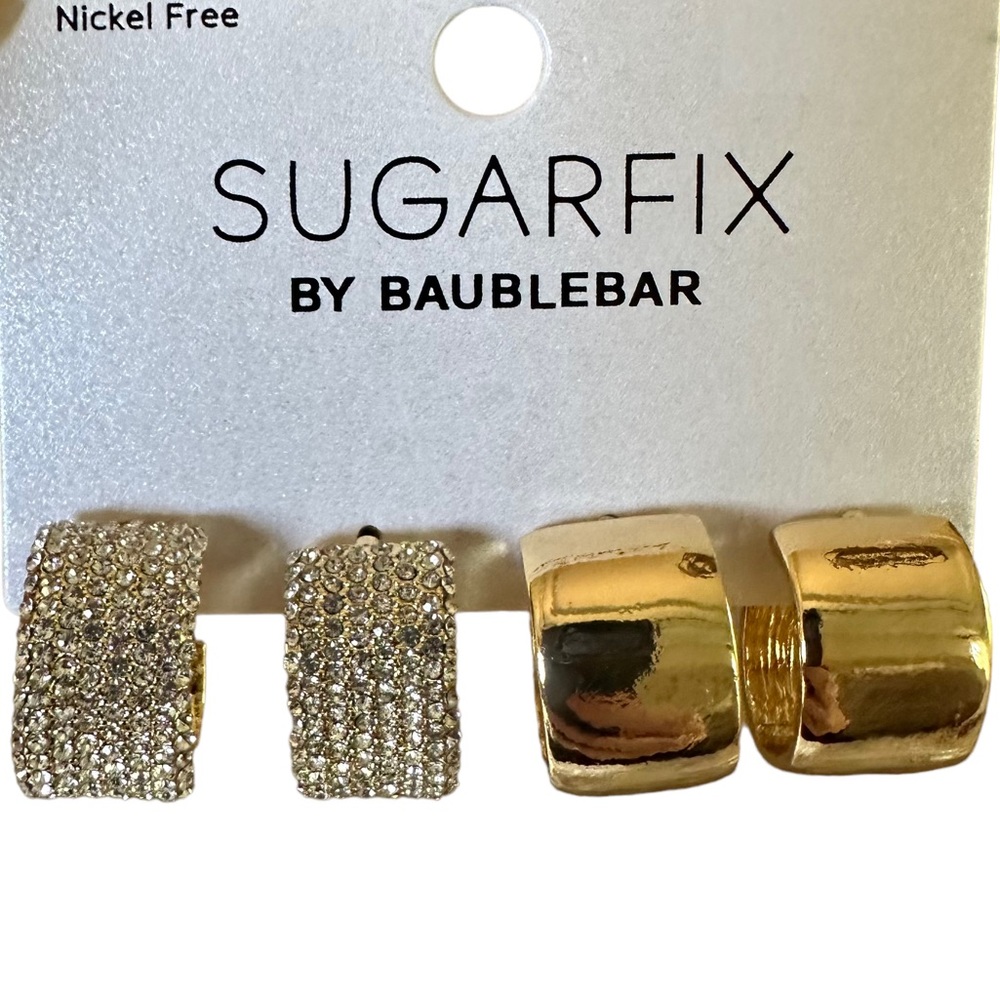 SUGARFIX by BaubleBar Crystal Hoop Earring Set 2pc Gold